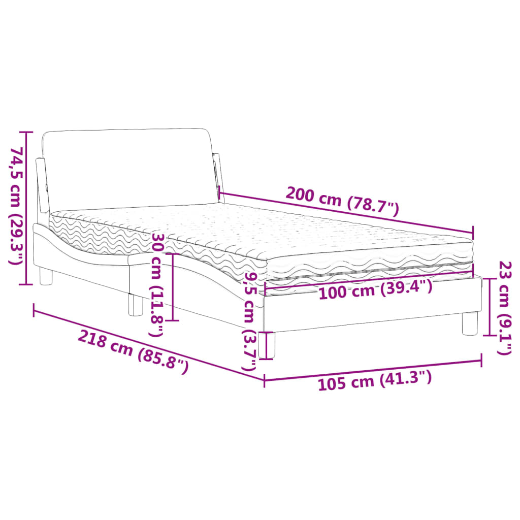 Lit avec matelas Dover gris clair 100x200 cm velours - XIOS