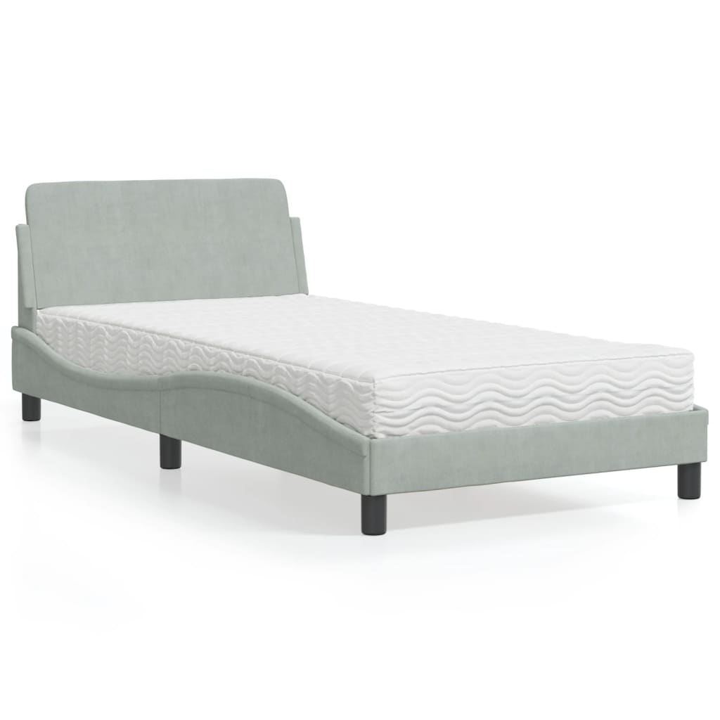 Lit avec matelas Dover gris clair 100x200 cm velours - XIOS
