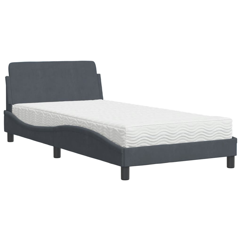 Lit avec matelas Dover gris foncé 100x200 cm velours - XIOS