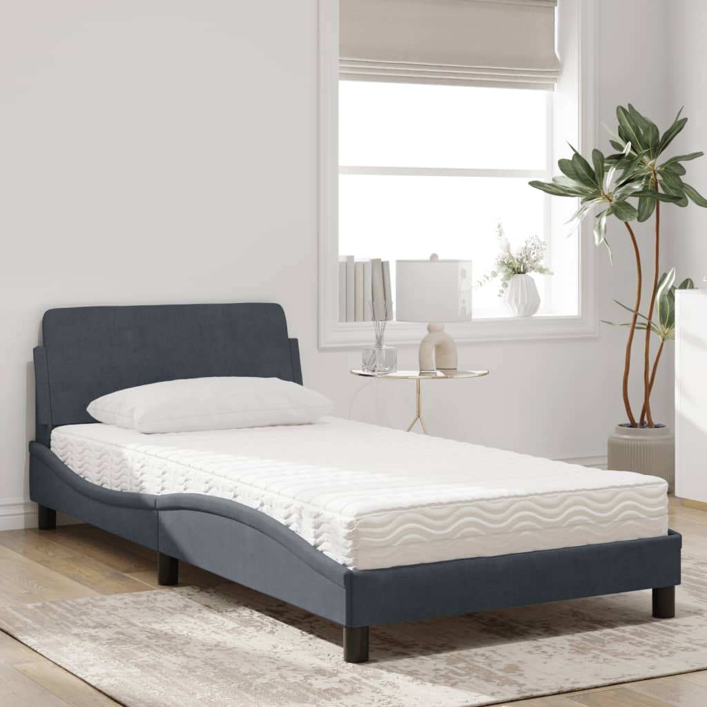 Lit avec matelas Dover gris foncé 100x200 cm velours - XIOS