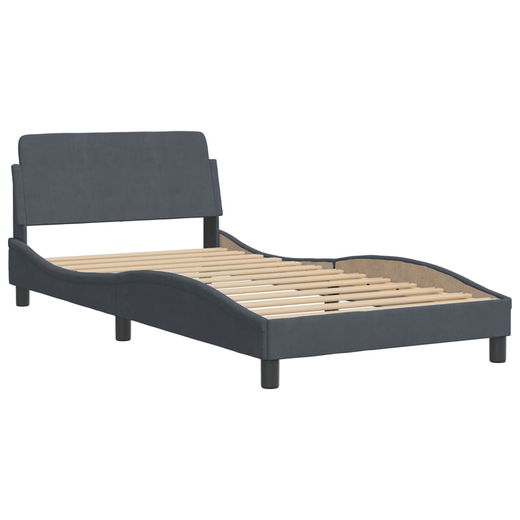 Lit avec matelas Dover gris foncé 100x200 cm velours - XIOS