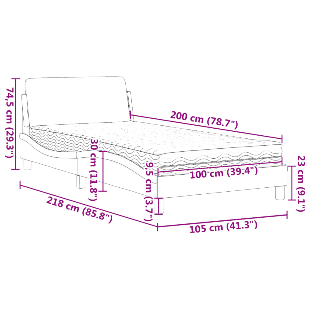 Lit avec matelas Dover gris foncé 100x200 cm velours - XIOS