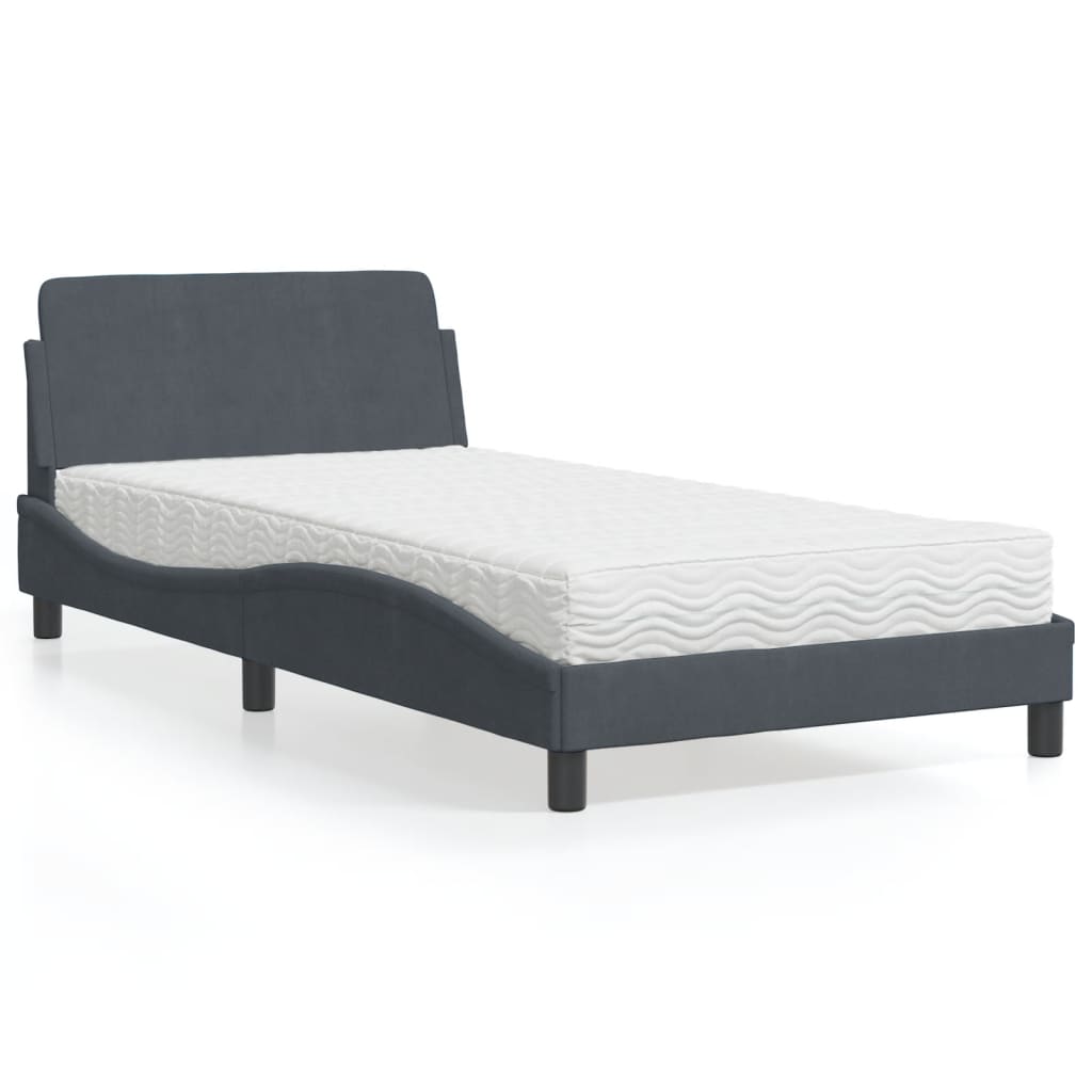 Lit avec matelas Dover gris foncé 100x200 cm velours - XIOS