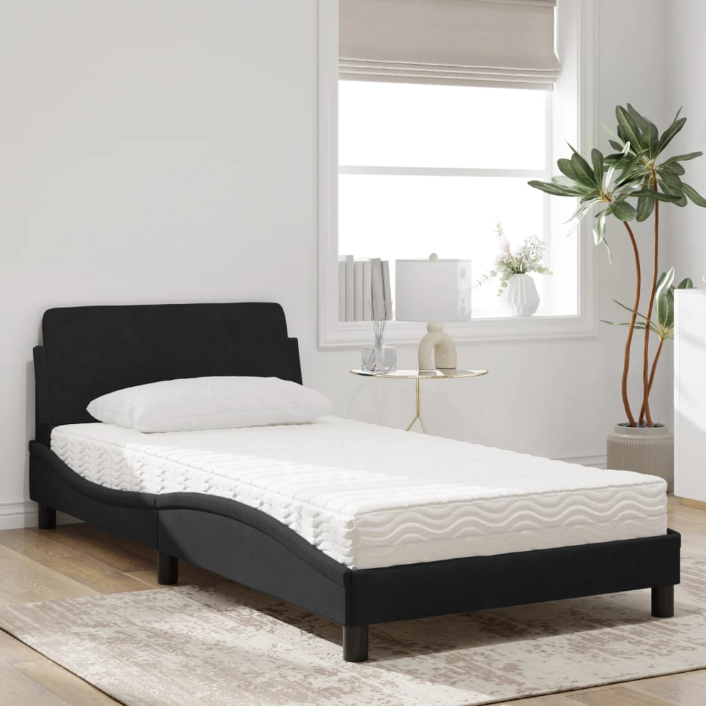 Lit avec matelas Dover noir 100x200 cm velours - XIOS