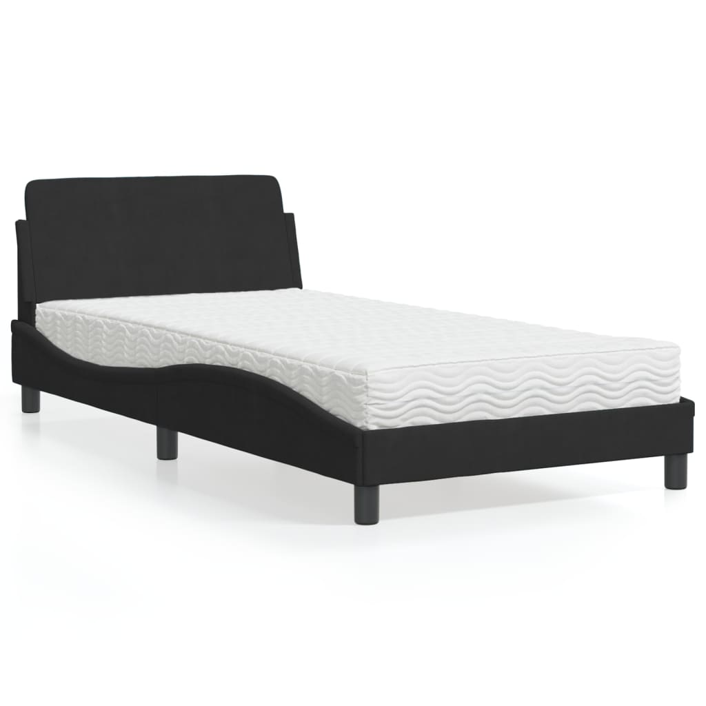 Lit avec matelas Dover noir 100x200 cm velours - XIOS