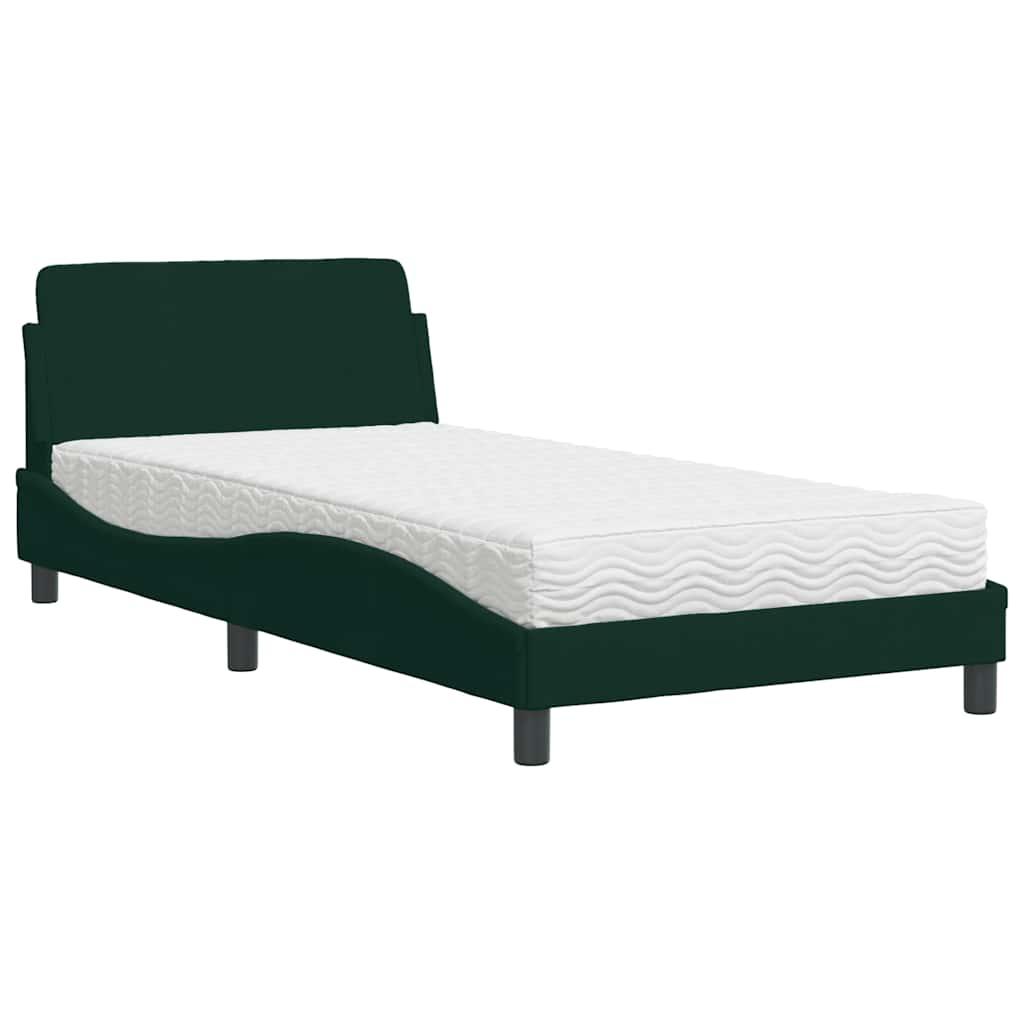 Lit avec matelas Dover vert foncé 100x200 cm velours - XIOS