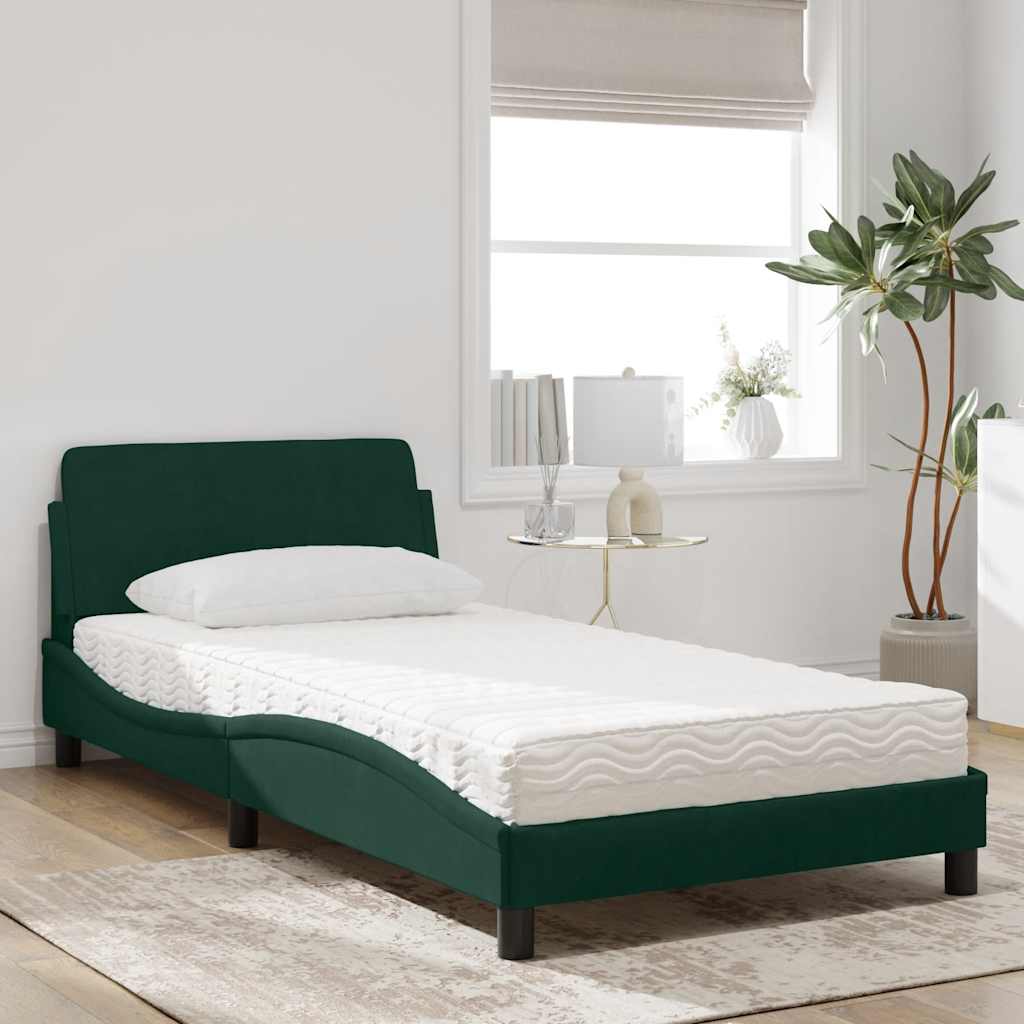 Lit avec matelas Dover vert foncé 100x200 cm velours - XIOS