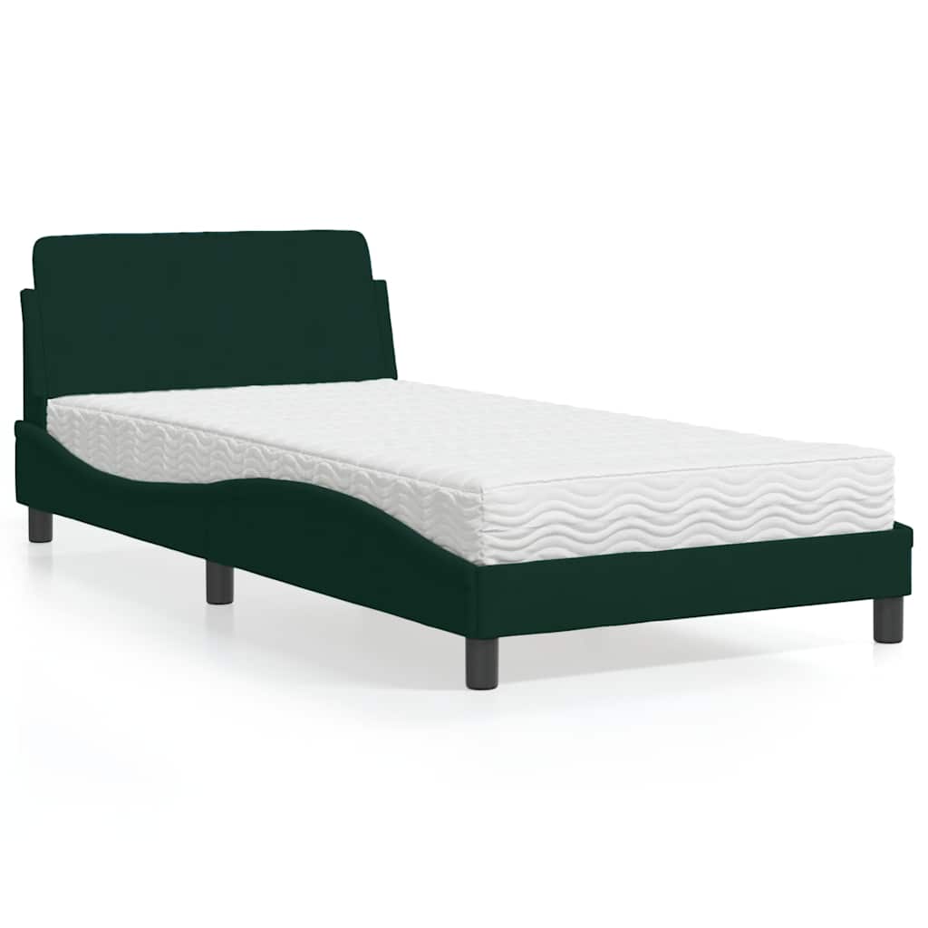 Lit avec matelas Dover vert foncé 100x200 cm velours - XIOS