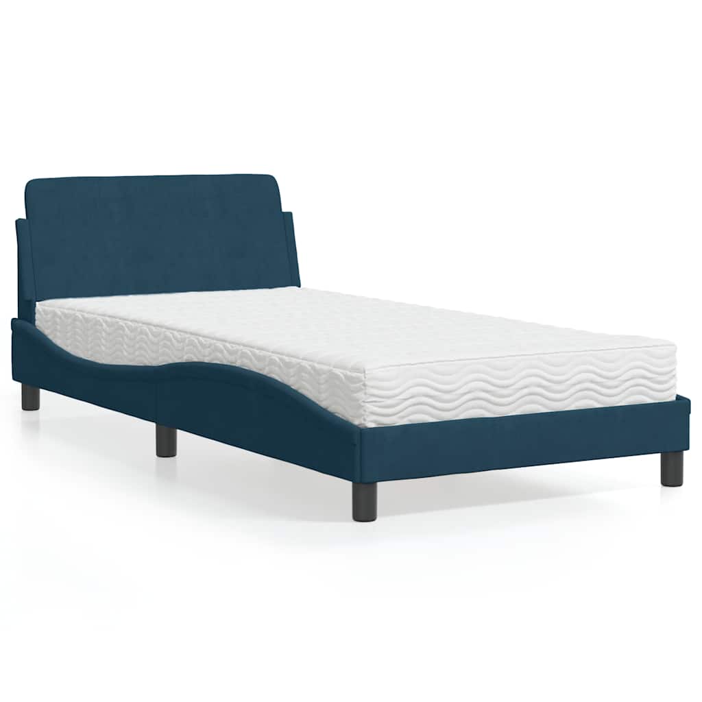 Lit avec matelas Dover bleu 100x200 cm velours - XIOS