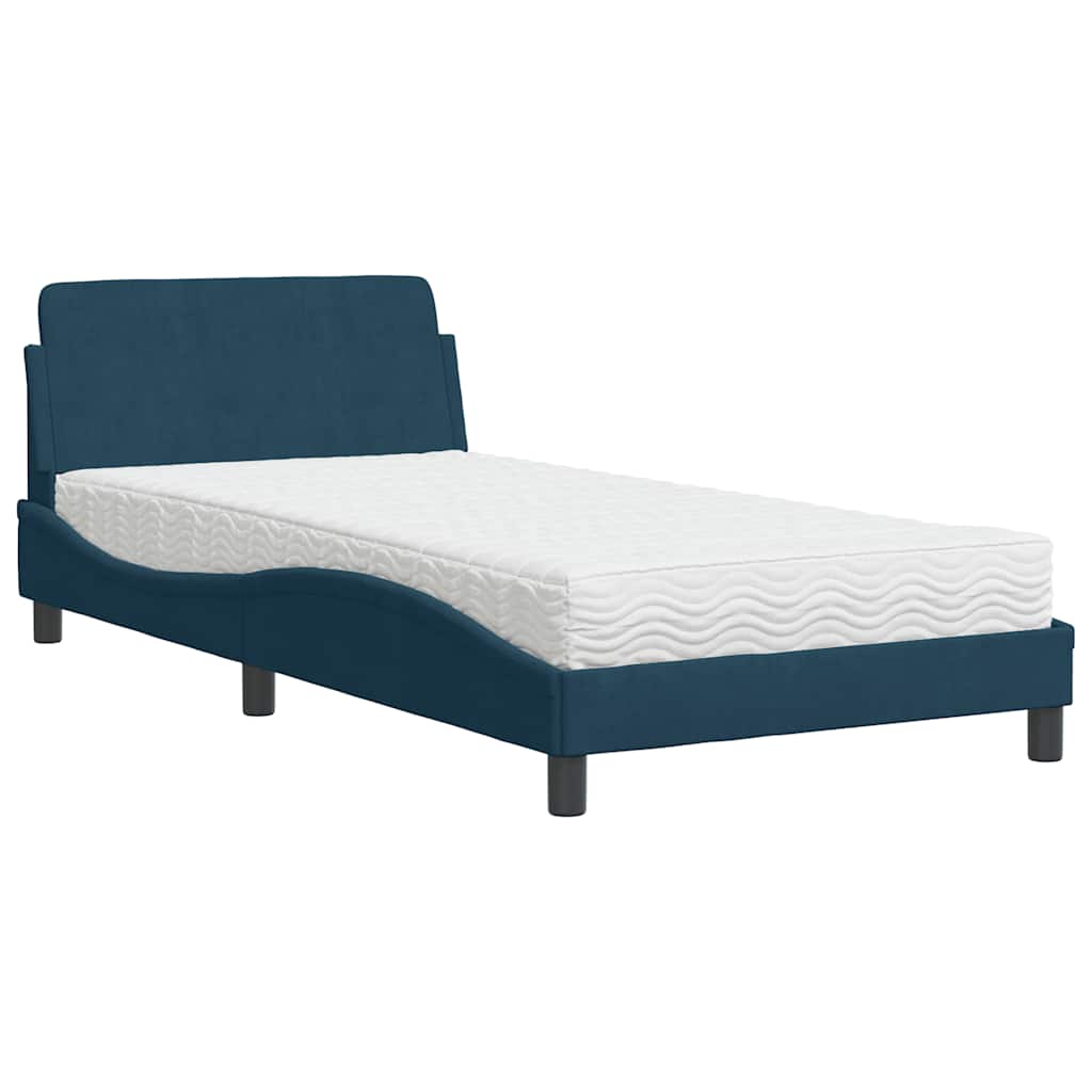 Lit avec matelas Dover bleu 100x200 cm velours - XIOS