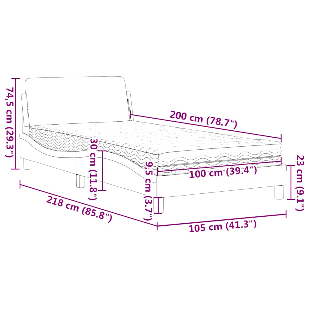 Lit avec matelas Dover bleu 100x200 cm velours - XIOS
