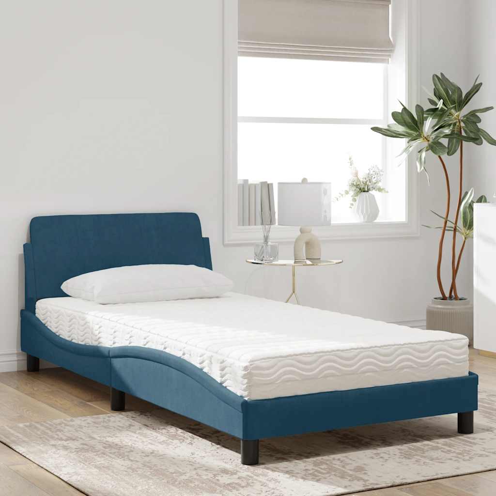 Lit avec matelas Dover bleu 100x200 cm velours - XIOS