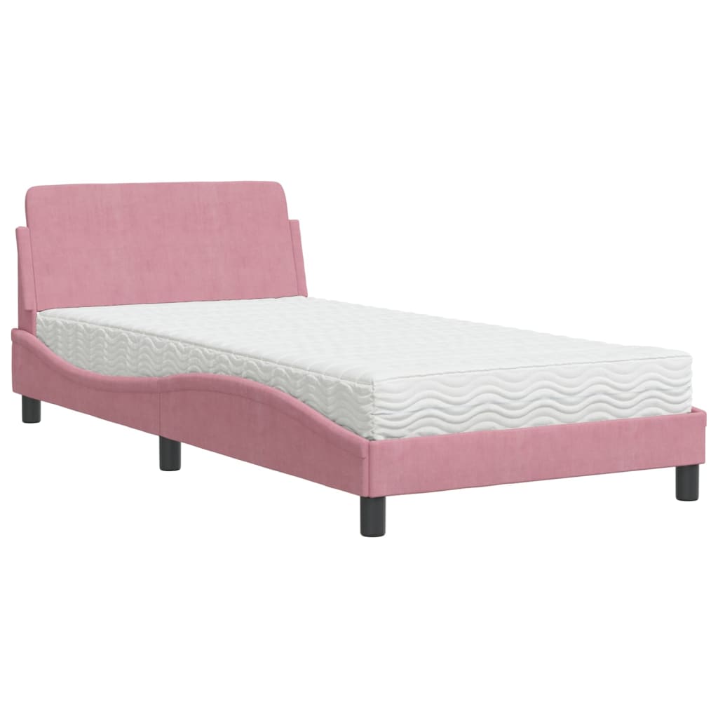 Lit avec matelas Dover rose 100x200 cm velours - XIOS