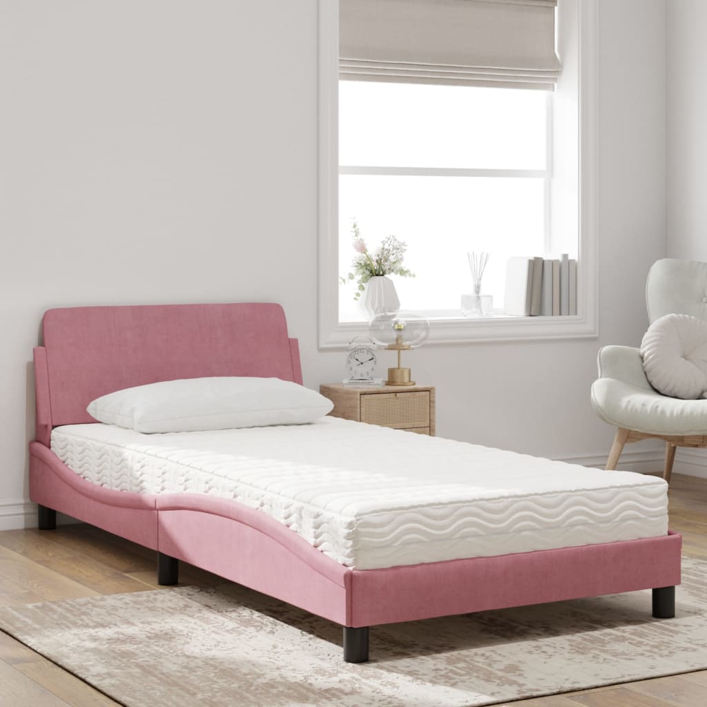Lit avec matelas Dover rose 100x200 cm velours - XIOS
