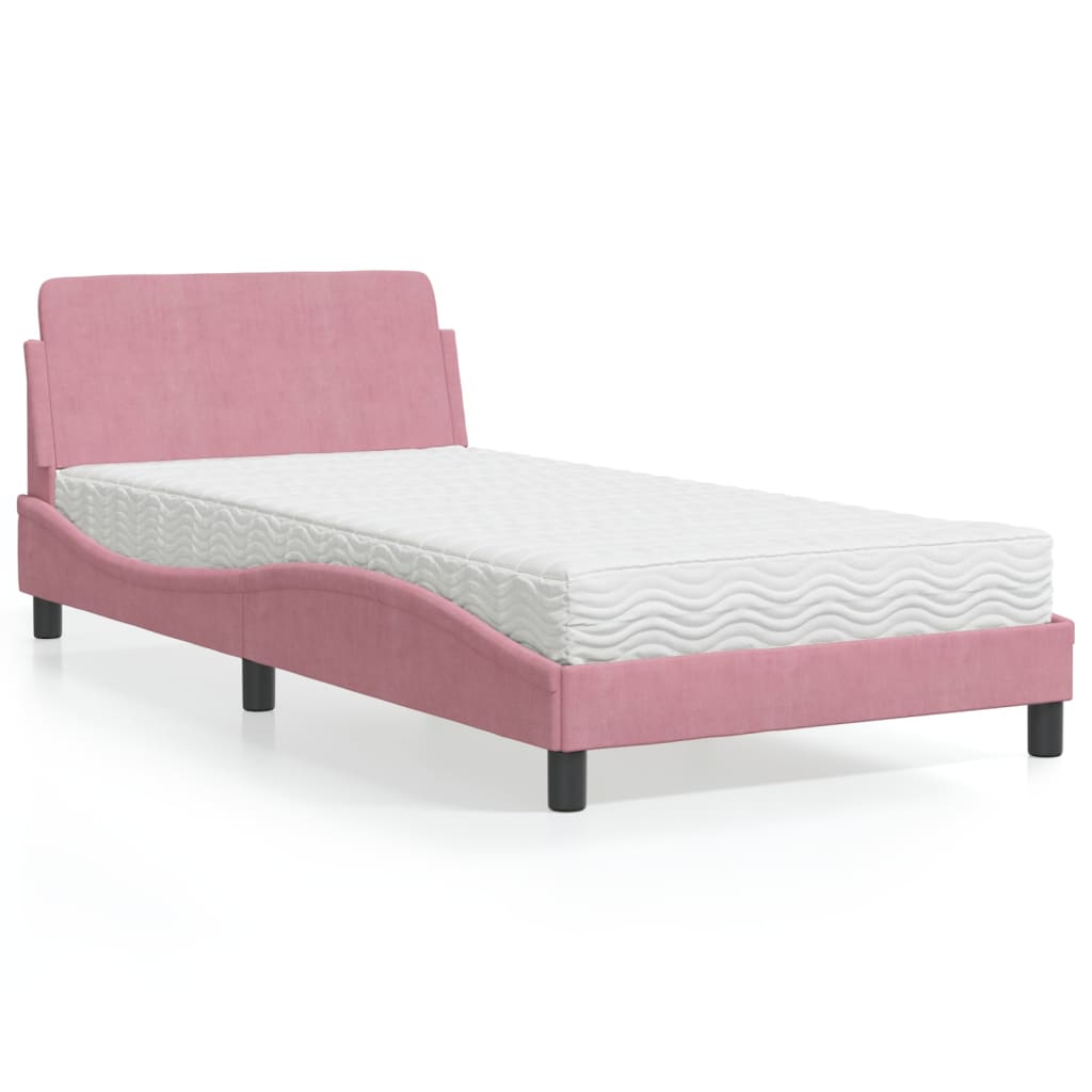 Lit avec matelas Dover rose 100x200 cm velours - XIOS