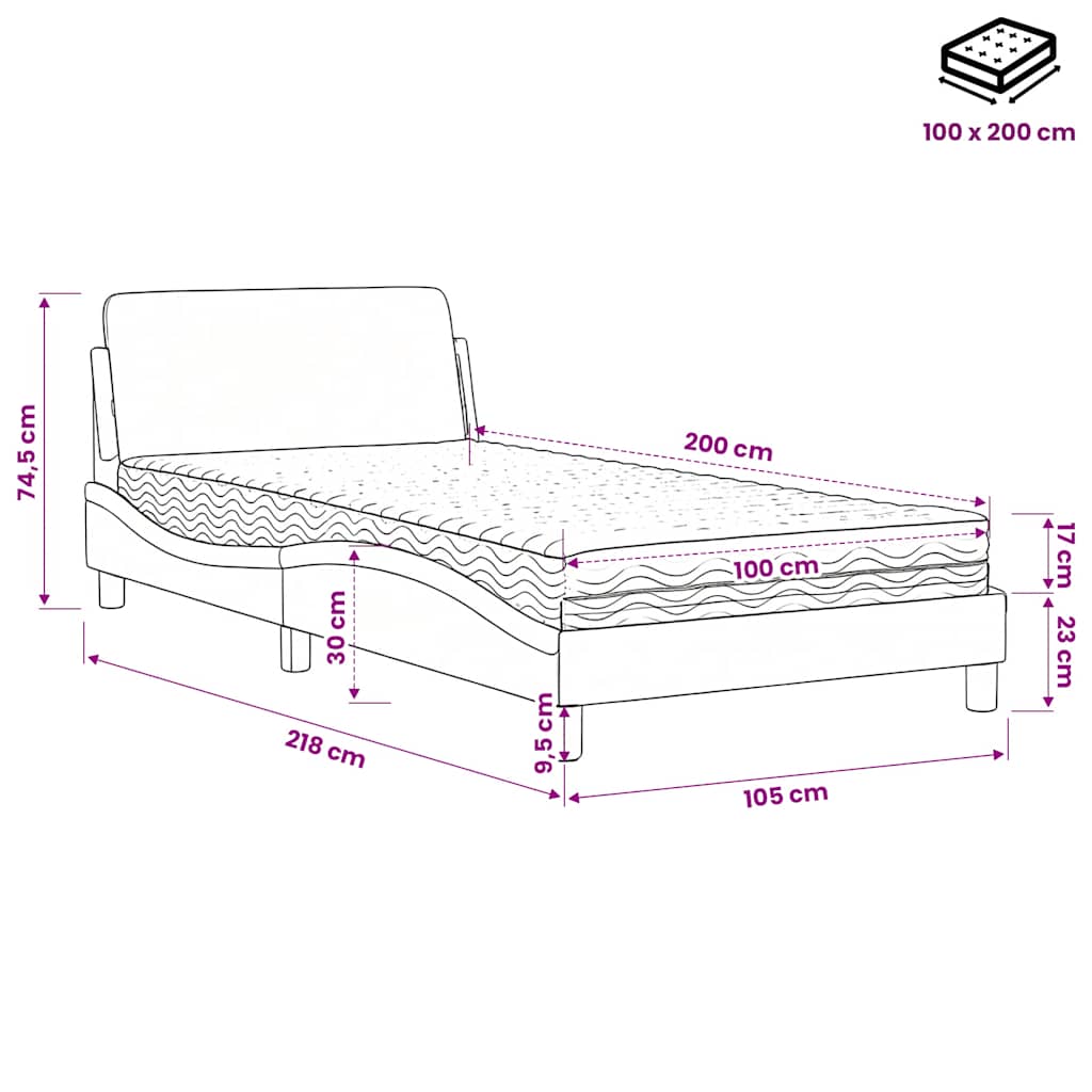Lit avec matelas Dover noir 100x200 cm similicuir - XIOS