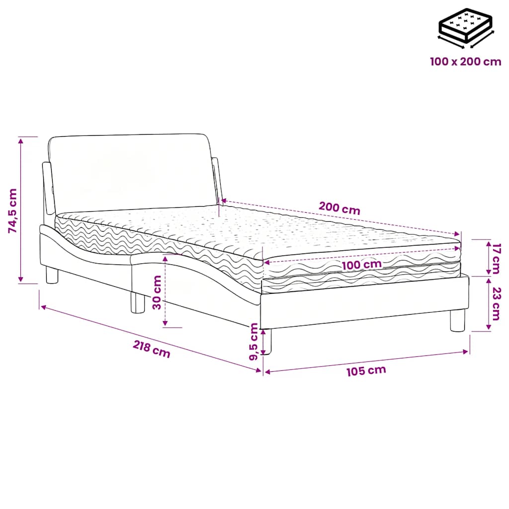 Lit avec matelas Dover blanc 100x200 cm similicuir - XIOS