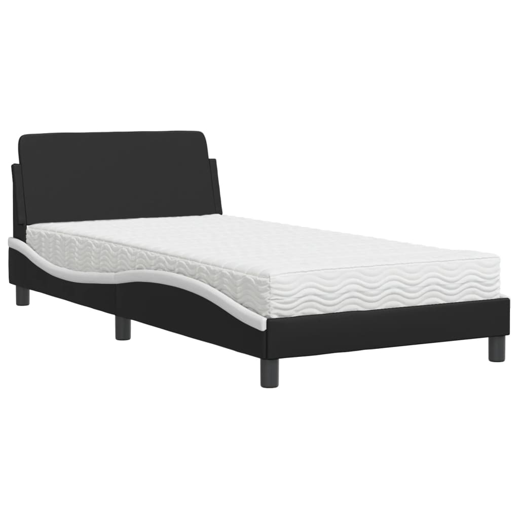 Lit avec matelas Dover noir et blanc 100x200 cm similicuir - XIOS