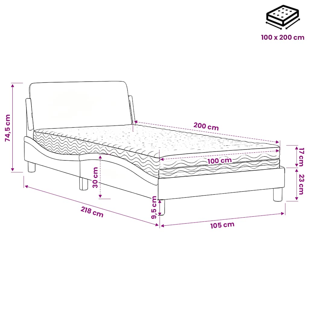 Lit avec matelas Dover noir et blanc 100x200 cm similicuir - XIOS