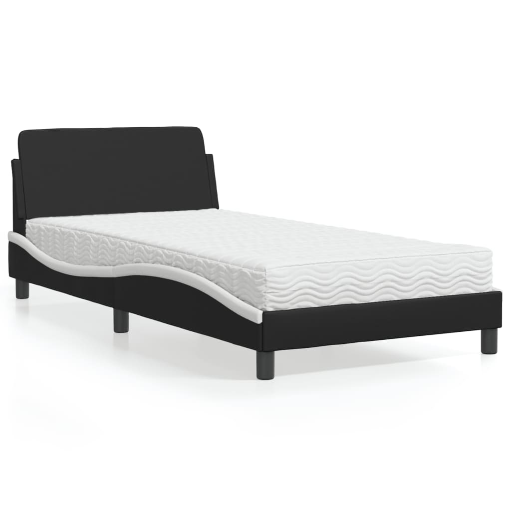 Lit avec matelas Dover noir et blanc 100x200 cm similicuir - XIOS
