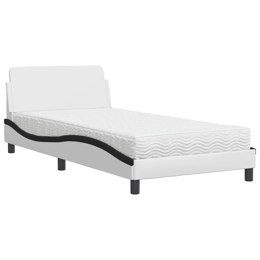 Lit avec matelas Dover blanc et noir 100x200 cm similicuir - XIOS