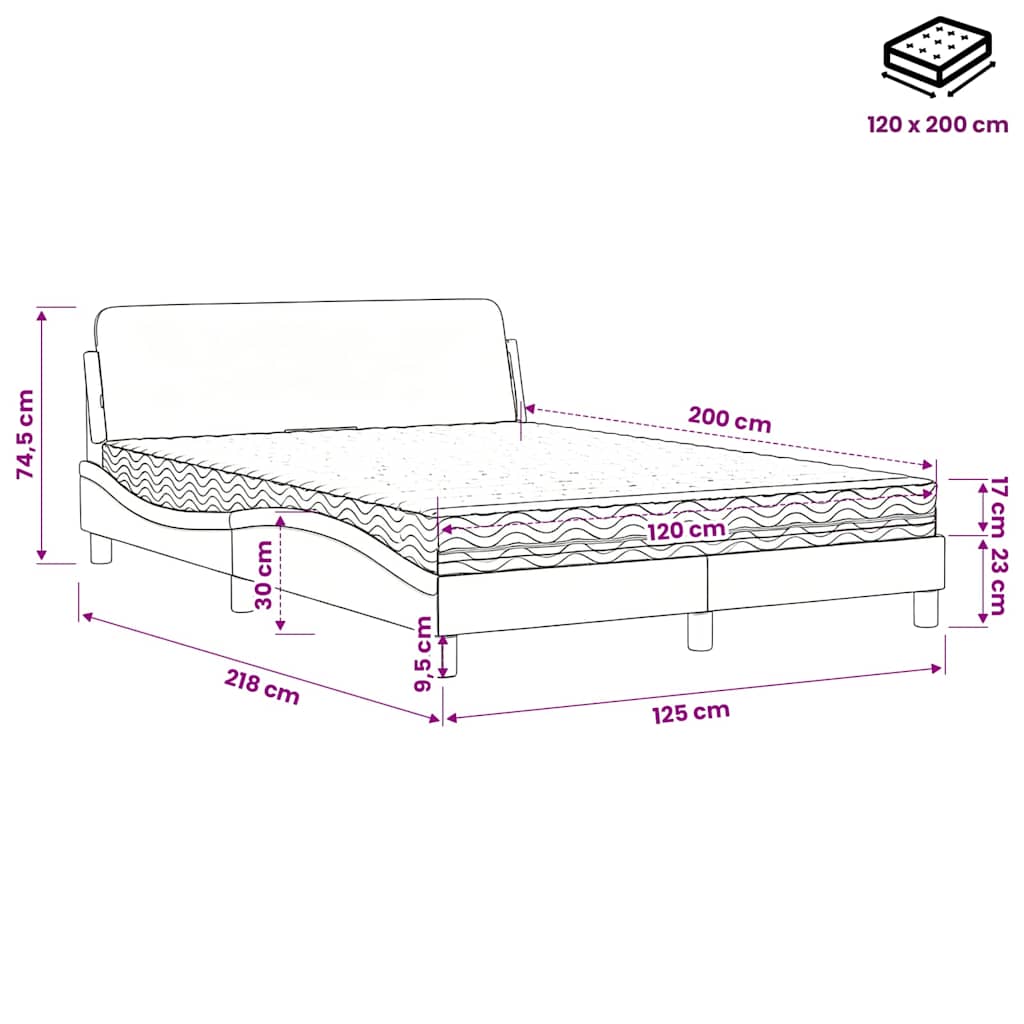 Lit avec matelas Dover gris foncé 120x200 cm tissu