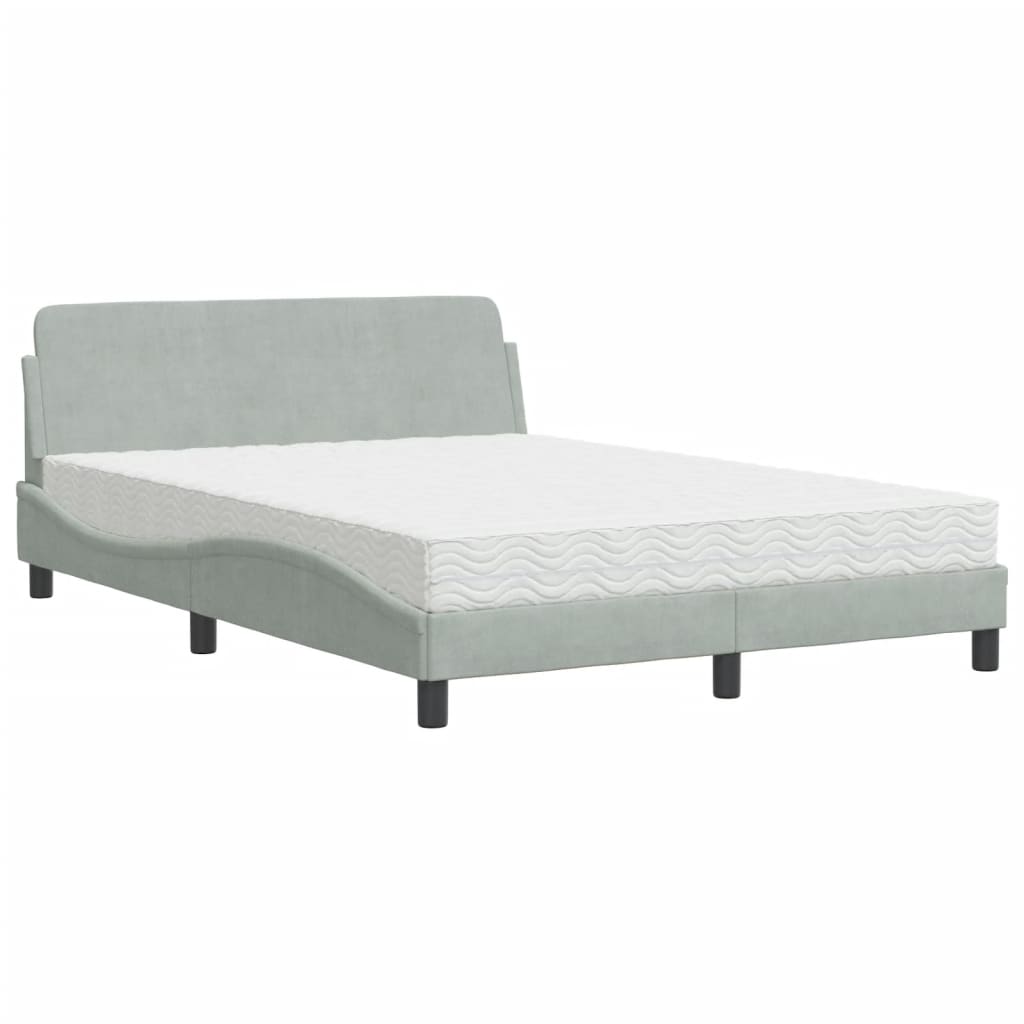 Lit avec matelas Dover gris clair 120x200 cm velours - XIOS