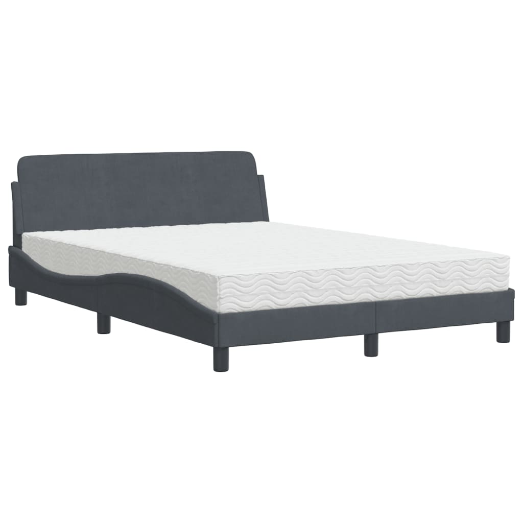 Lit avec matelas Dover gris foncé 120x200 cm velours - XIOS