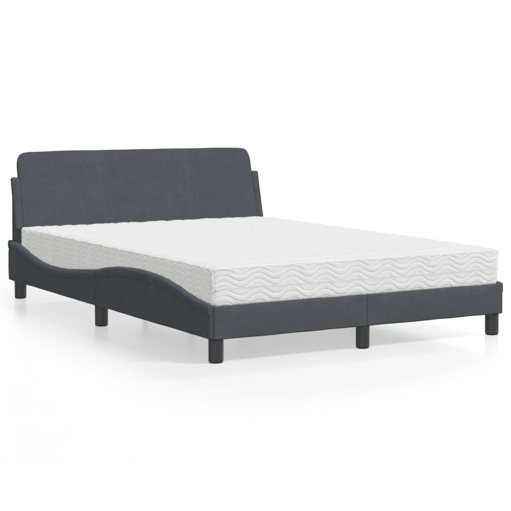 Lit avec matelas Dover gris foncé 120x200 cm velours - XIOS