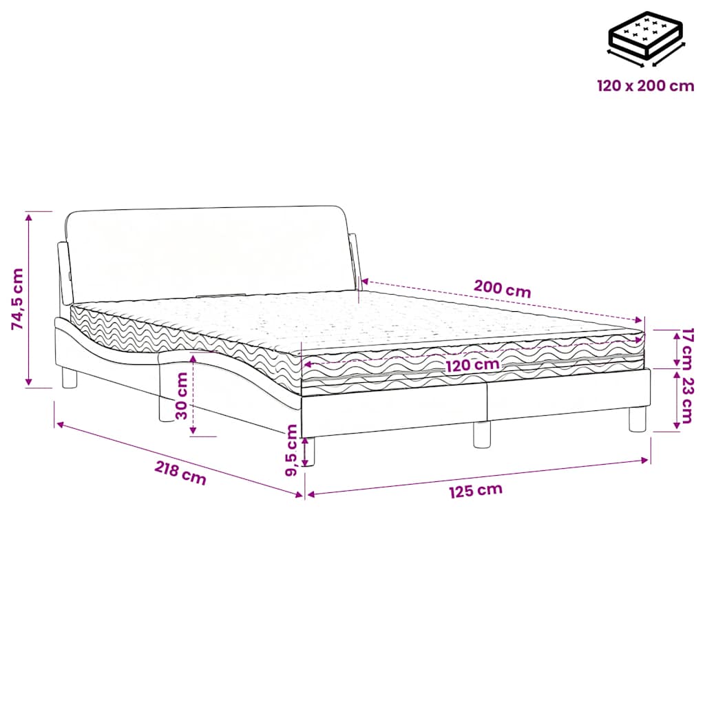 Lit avec matelas Dover noir 120x200 cm velours - XIOS