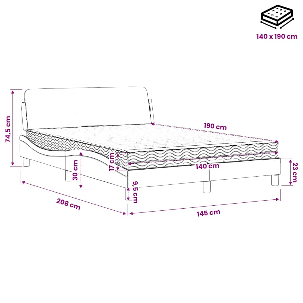 Lit avec matelas Dover gris foncé 140x190 cm tissu