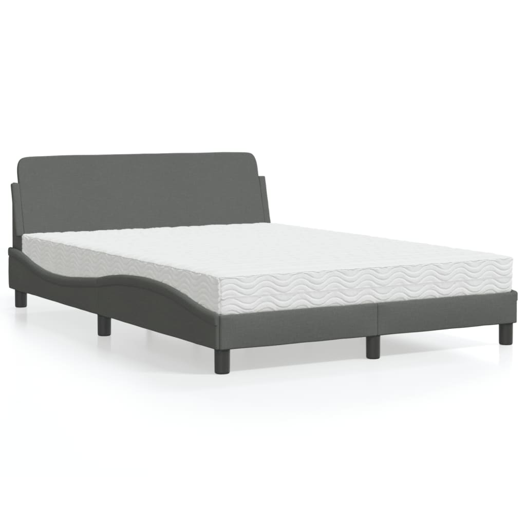 Lit avec matelas Dover gris foncé 140x190 cm tissu - XIOS