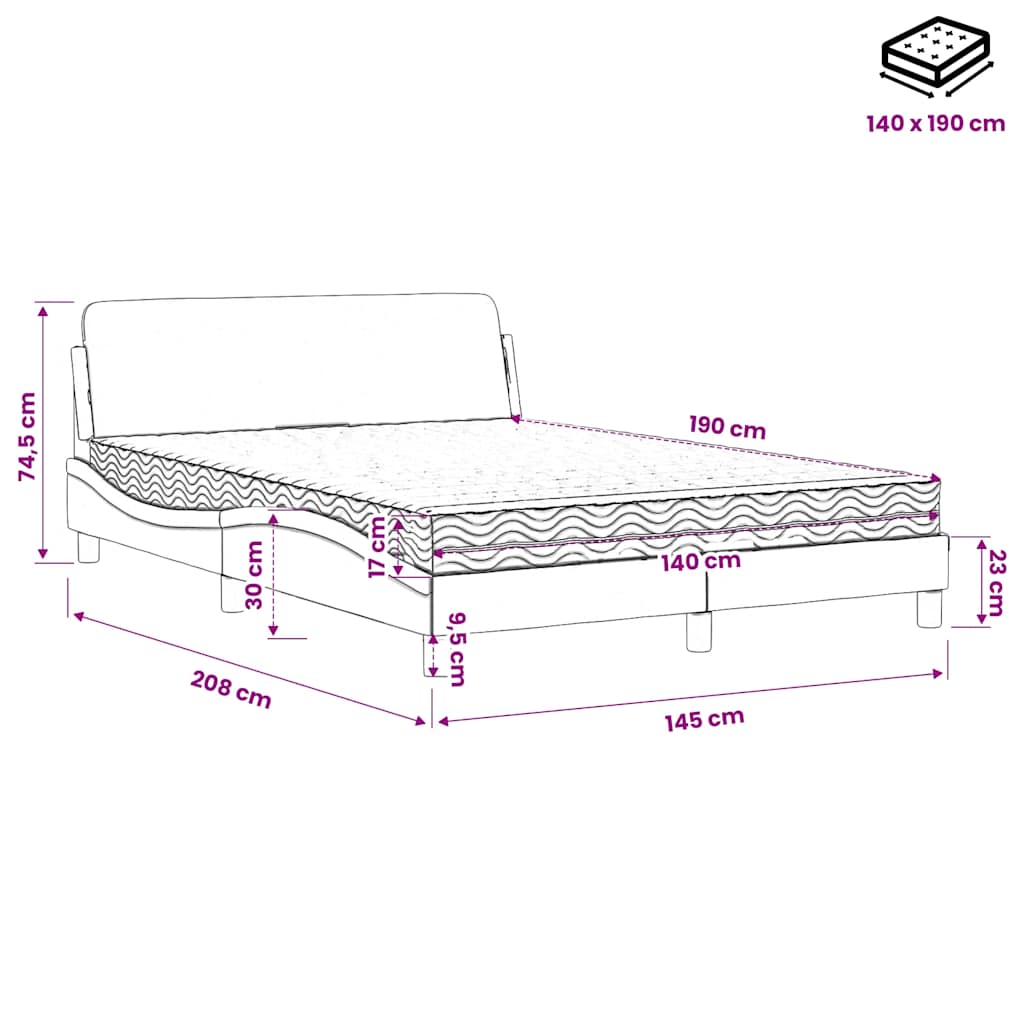 Lit avec matelas Dover marron foncé 140x190 cm tissu