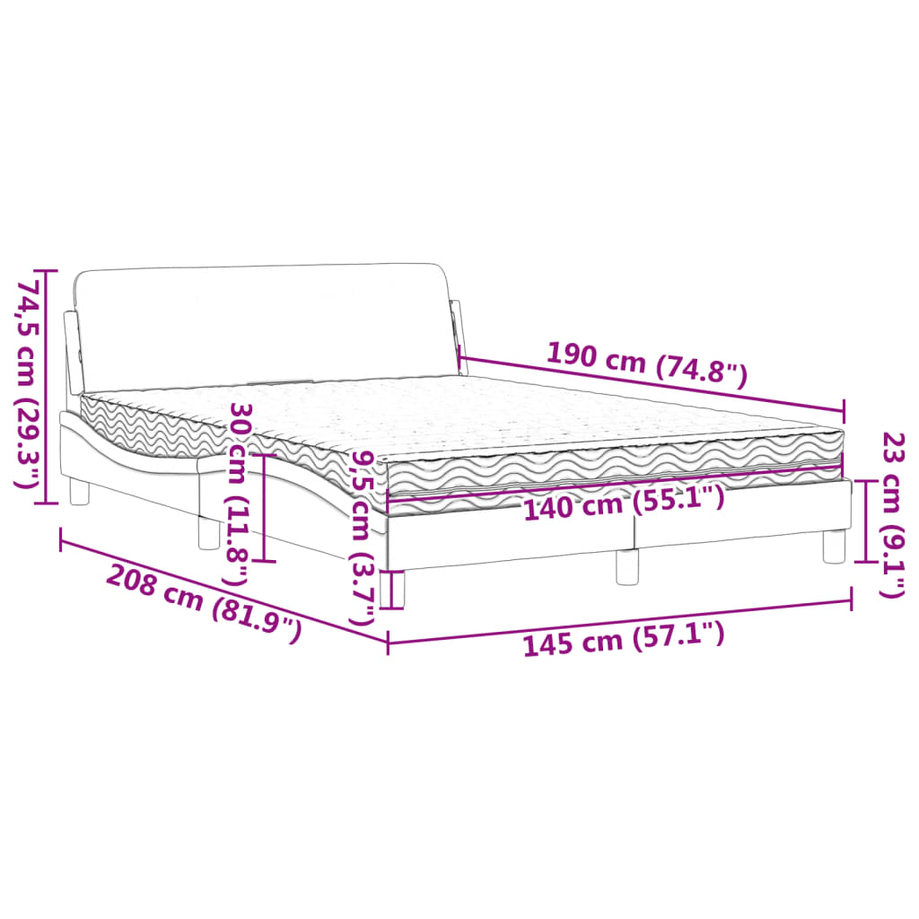 Lit avec matelas taupe 140x190 cm tissu - XIOS