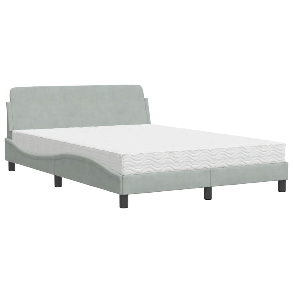 Lit avec matelas Dover gris clair 140x190 cm velours