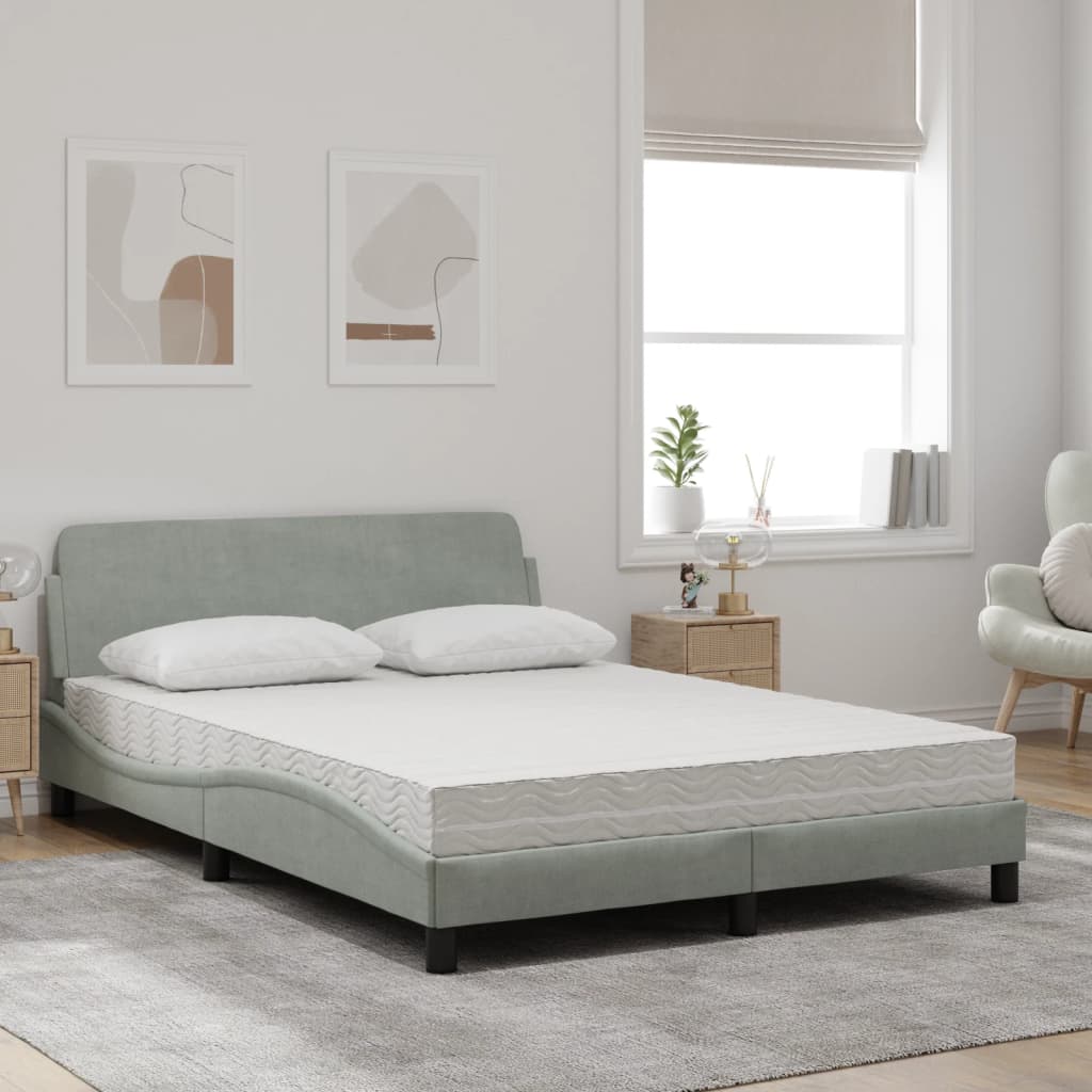 Lit avec matelas Dover gris clair 140x190 cm velours - XIOS