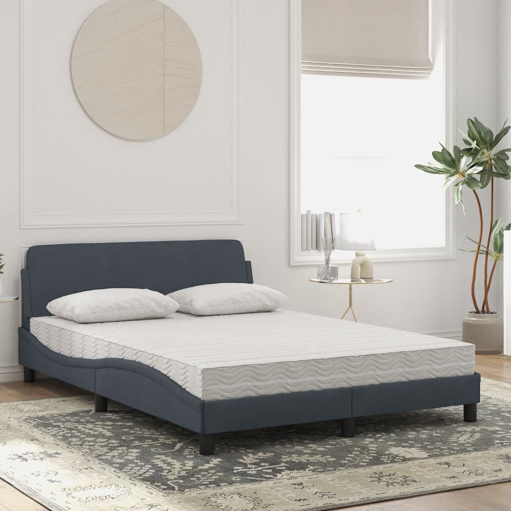 Lit avec matelas Dover gris foncé 140x190 cm velours - XIOS