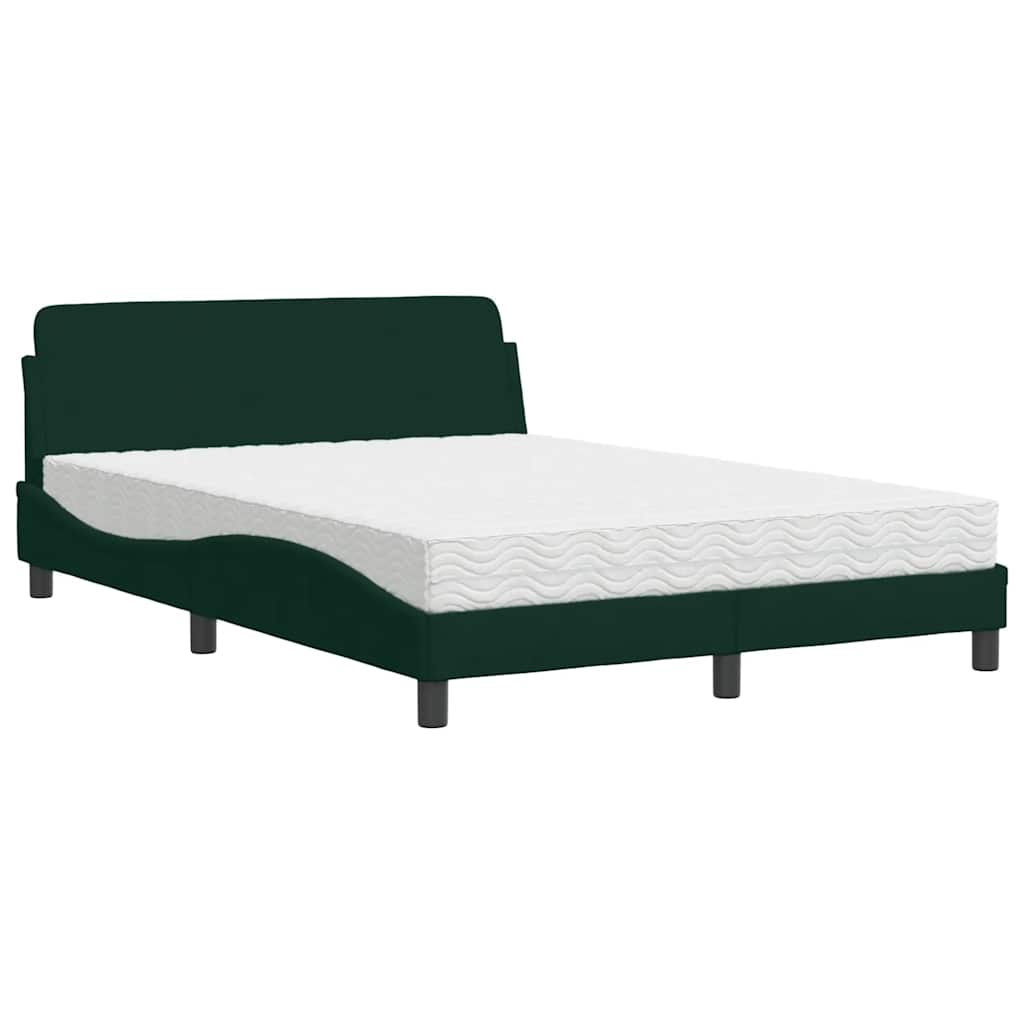 Lit avec matelas Dover vert foncé 140x190 cm velours