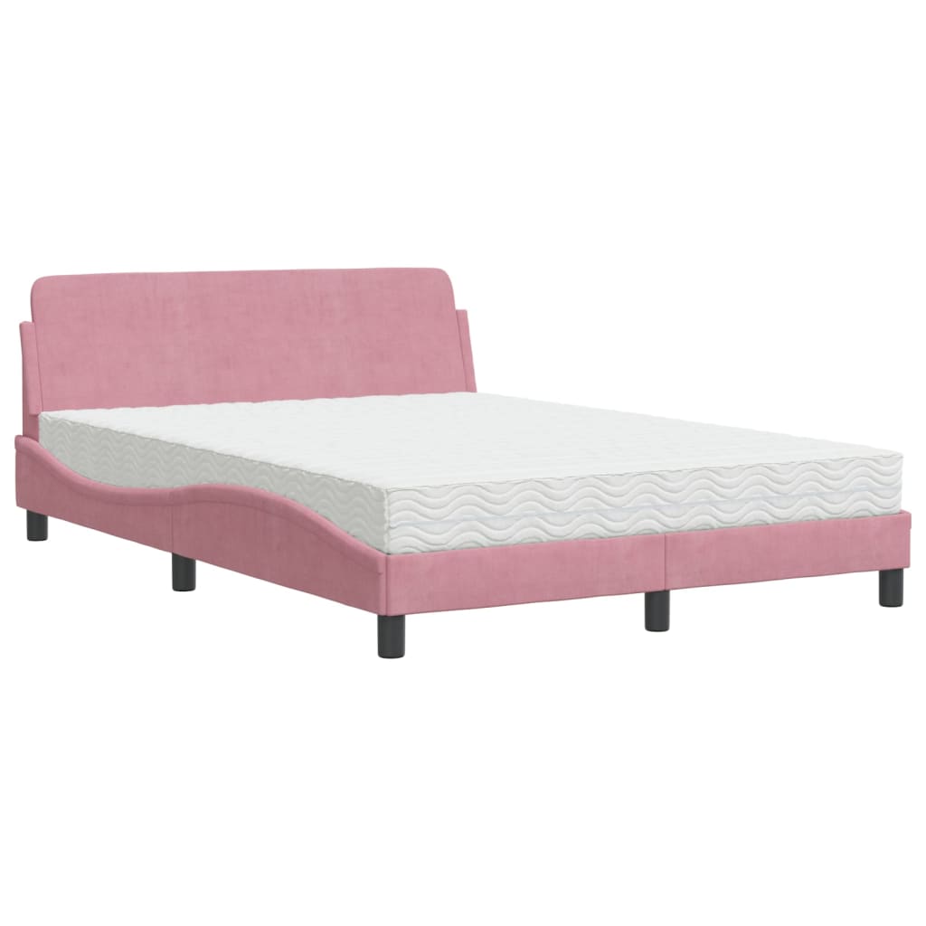 Lit avec matelas Dover rose 140x190 cm velours