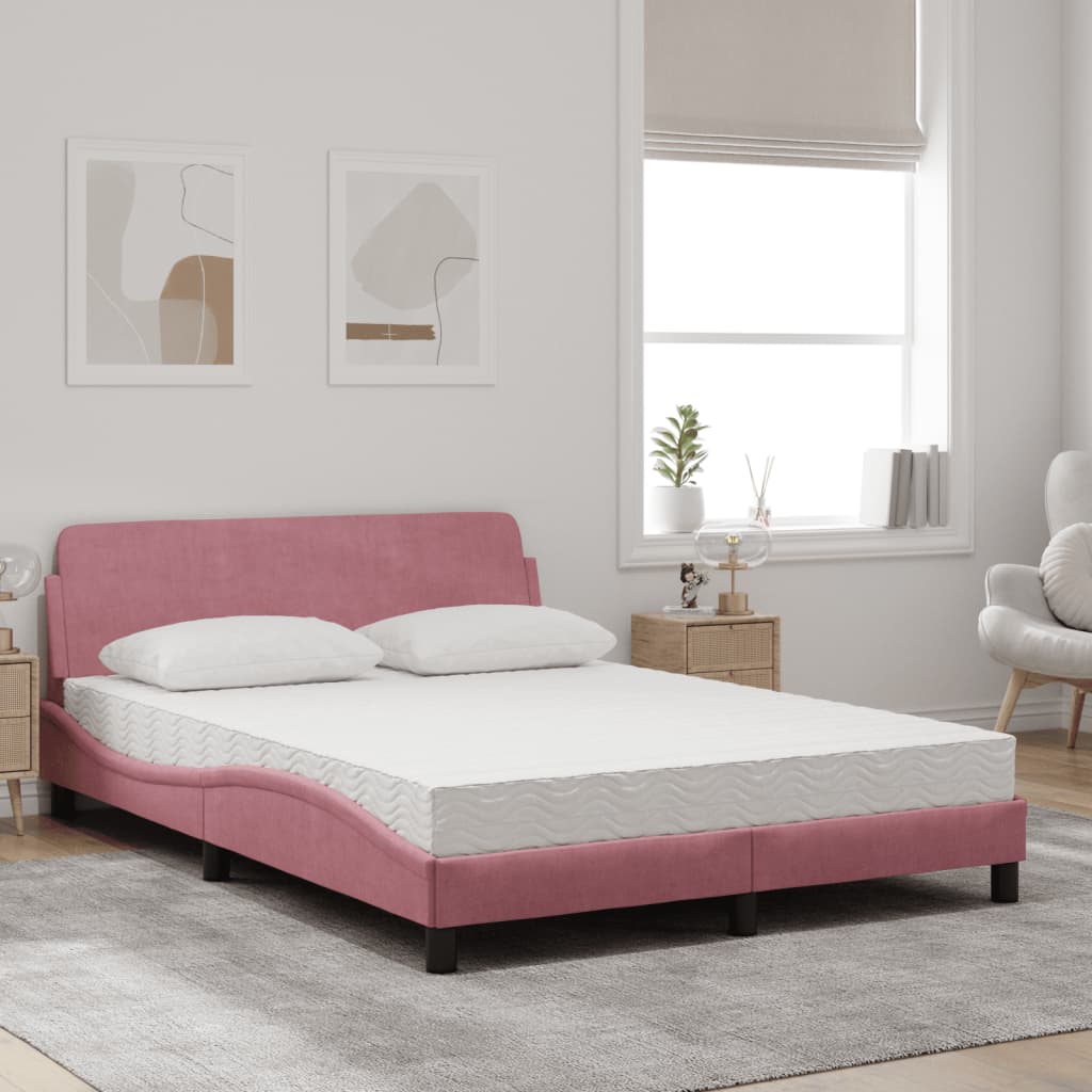 Lit avec matelas Dover rose 140x190 cm velours