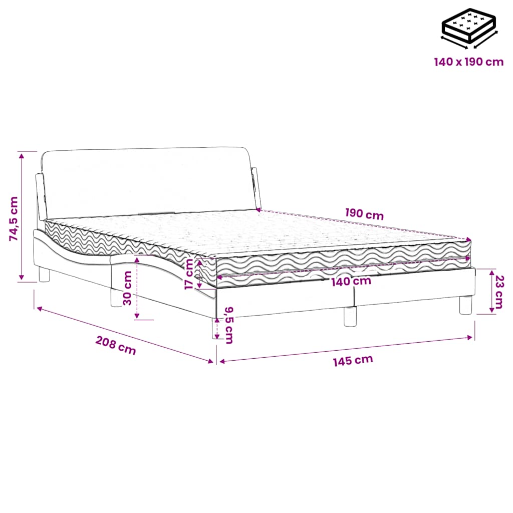 Lit avec matelas Dover blanc et noir 140x190 cm similicuir