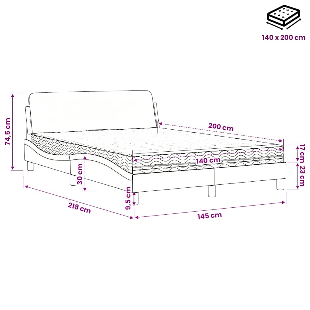 Lit avec matelas Dover marron foncé 140x200 cm tissu - XIOS