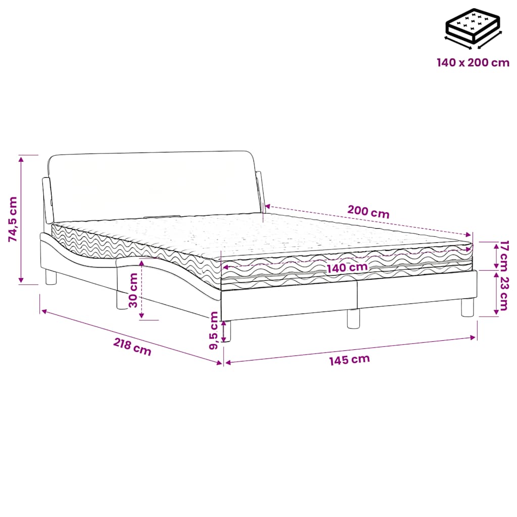 Lit avec matelas Dover taupe 140x200 cm tissu - XIOS