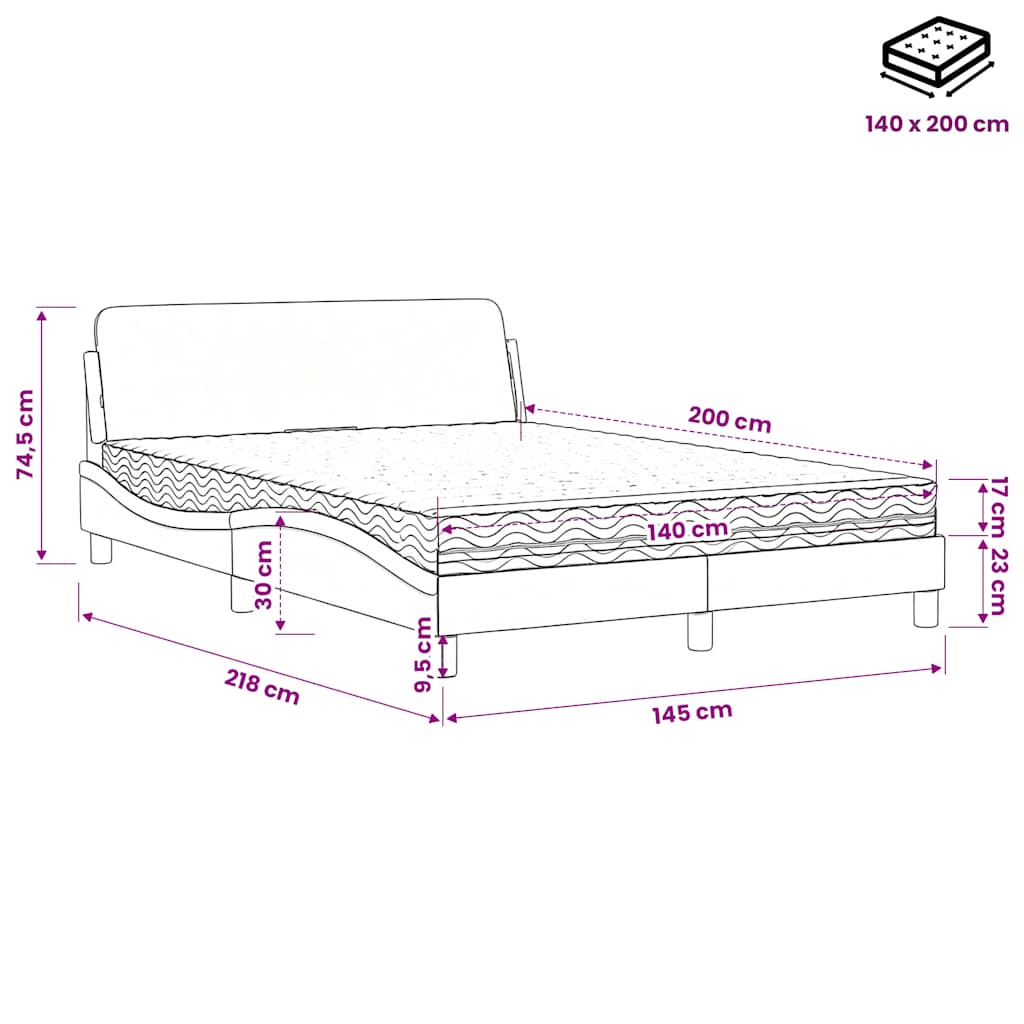 Lit avec matelas Dover bleu 140x200 cm tissu - XIOS