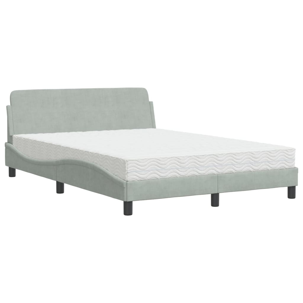 Lit avec matelas Dover gris clair 140x200 cm velours - XIOS