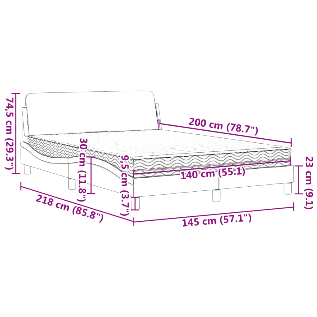 Lit avec matelas Dover gris clair 140x200 cm velours - XIOS
