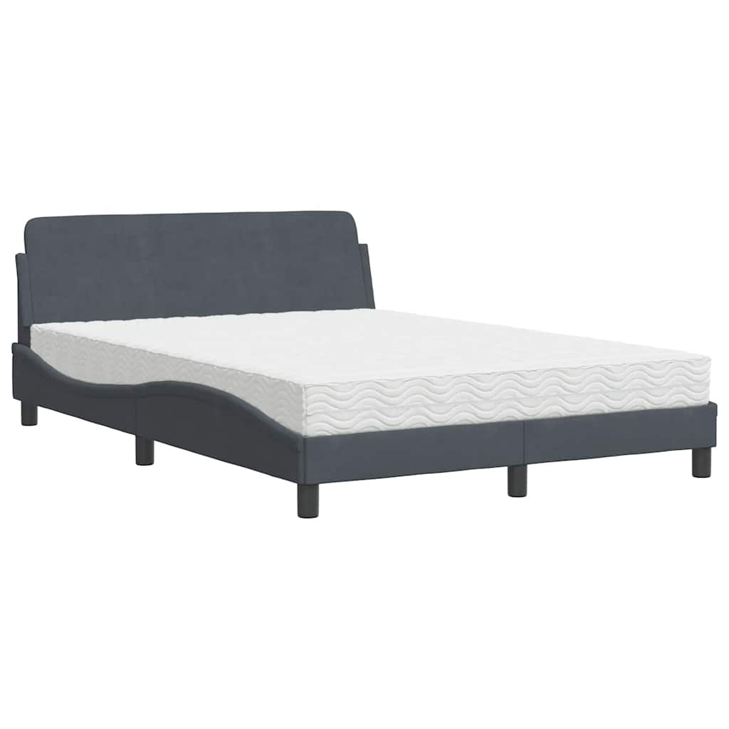 Lit avec matelas Dover gris foncé 140x200 cm velours - XIOS