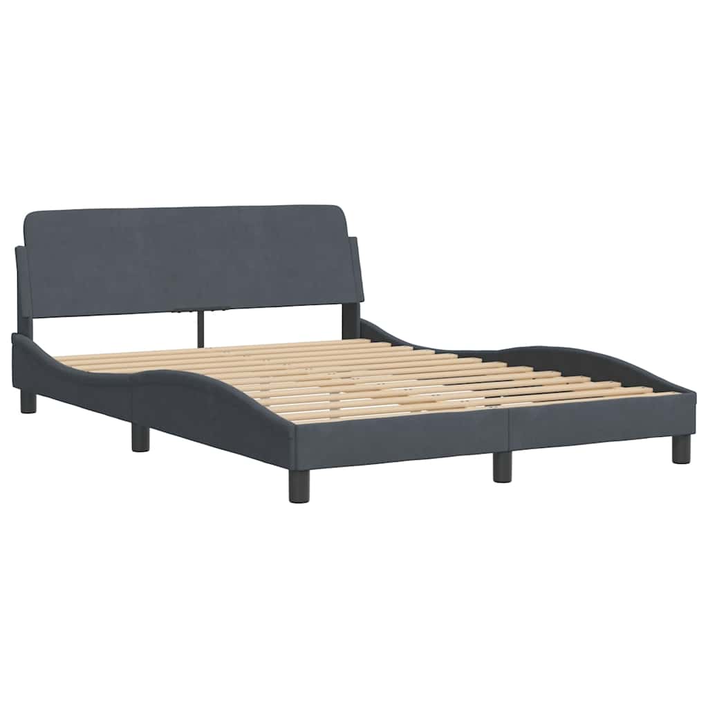 Lit avec matelas Dover gris foncé 140x200 cm velours - XIOS