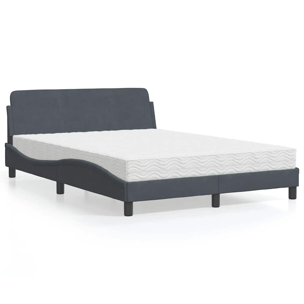 Lit avec matelas Dover gris foncé 140x200 cm velours - XIOS