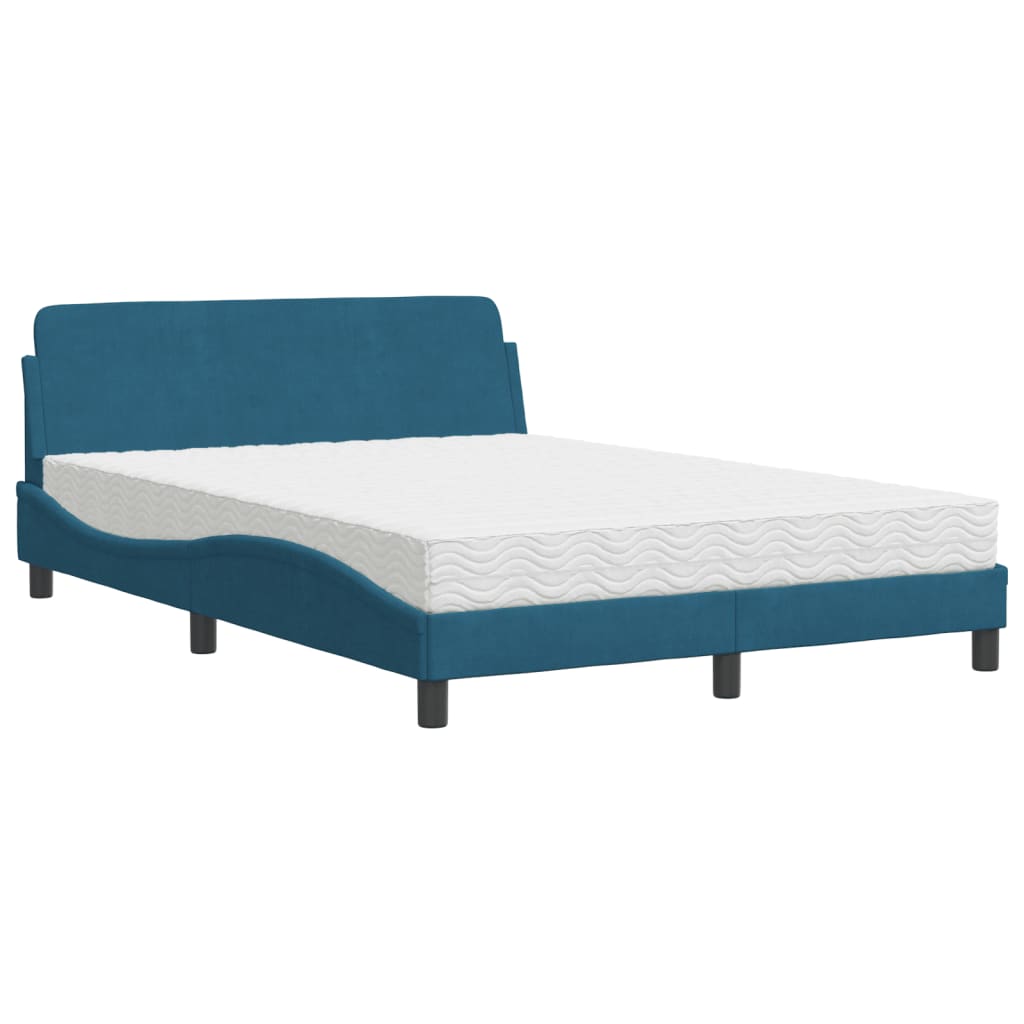 Lit avec matelas Dover bleu 140x200 cm velours - XIOS